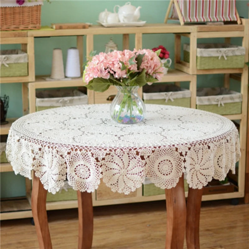 Handmade Crochet Tablecloth Nice Hand Crochet Dinner Round Table Cloth 100% Cotton Many Size Available 3