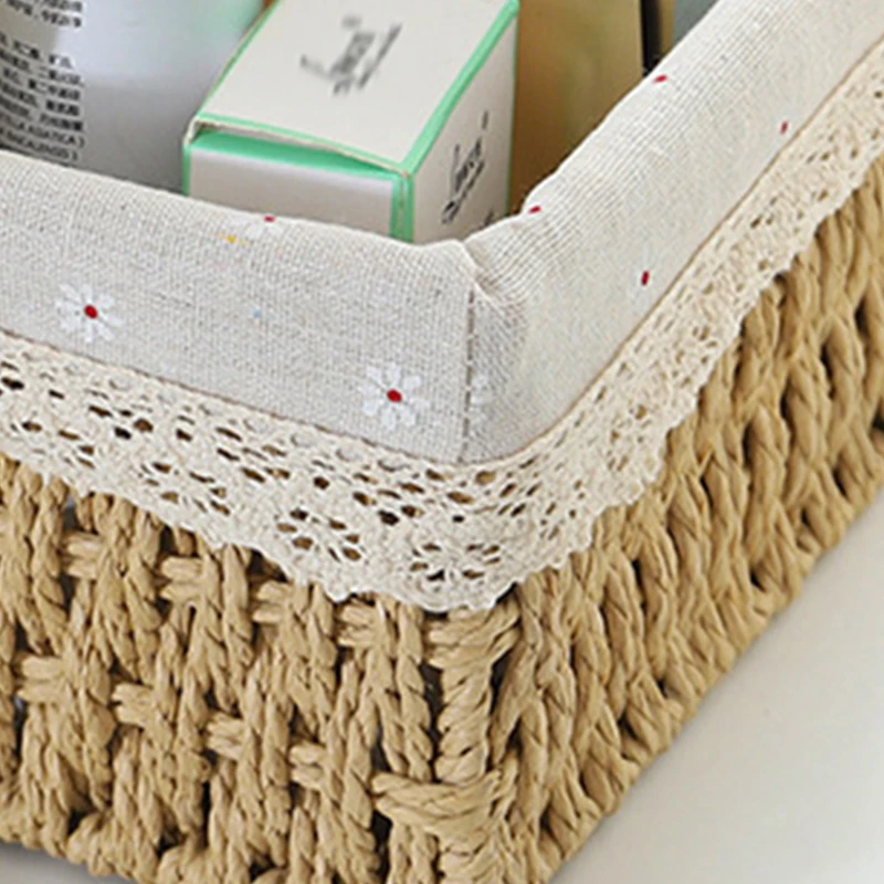 Desktop storage box Cosmetics key snack table sundry living room entrance household rattan storage basket woven frame - AliExpress 15