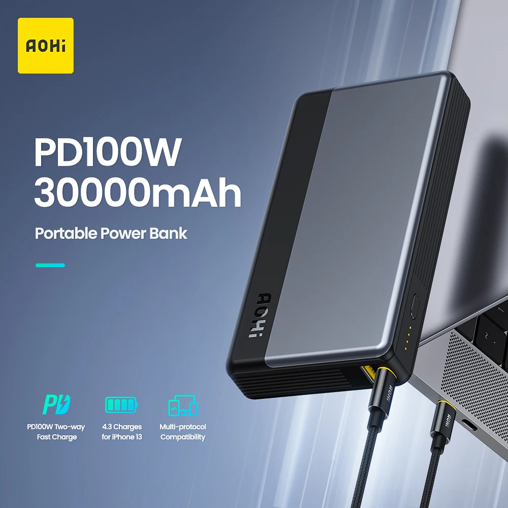 Aohi Power Bank 30000mah 100w 65w Fast Charge External Battery Pd3.0