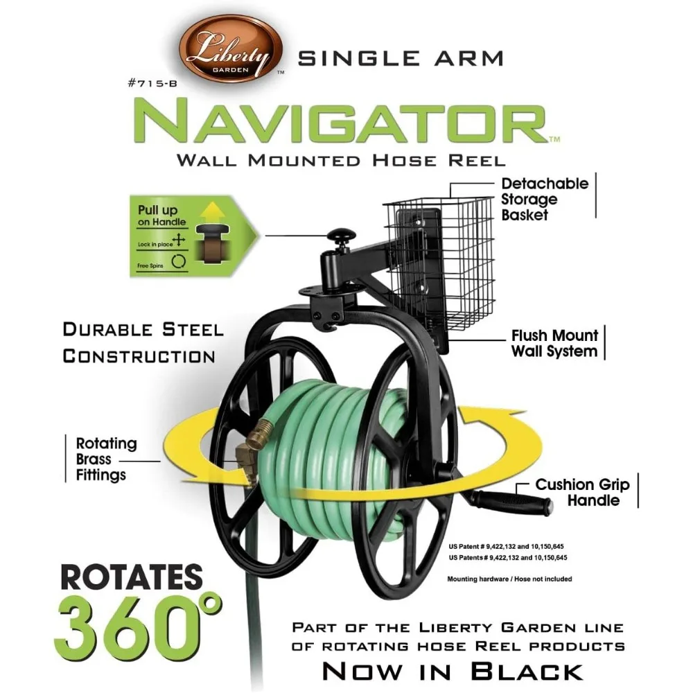 712-B Single Arm Navigator Multi-Directional Garden Hose Reel, Holds 125-Feet of, 5/8-Inch, Black 2