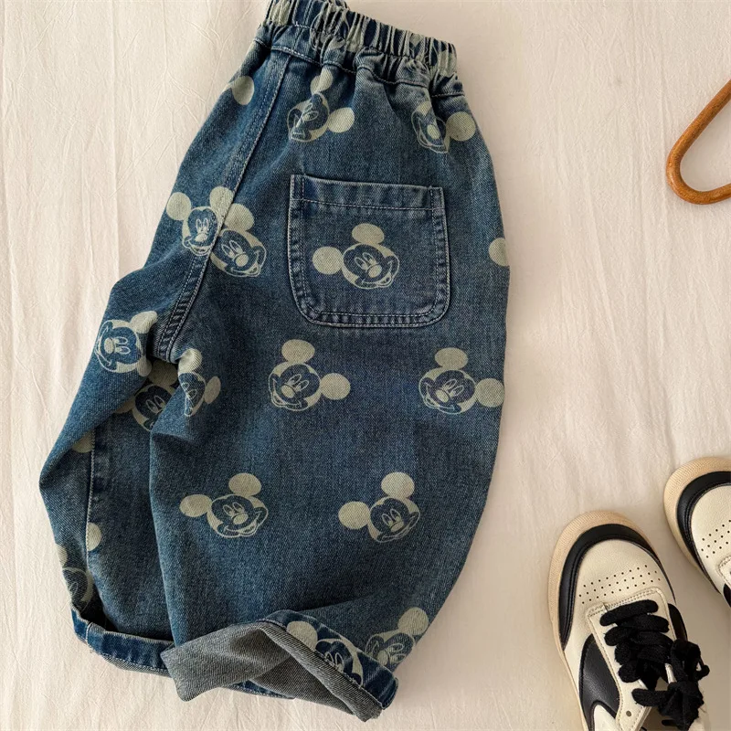 Loose Straight Leg Jeans for Boys Cartoon Print Spring Autumn New Style Korean Version Baby Kids Jeans Soft Denim Natural Waist - 3