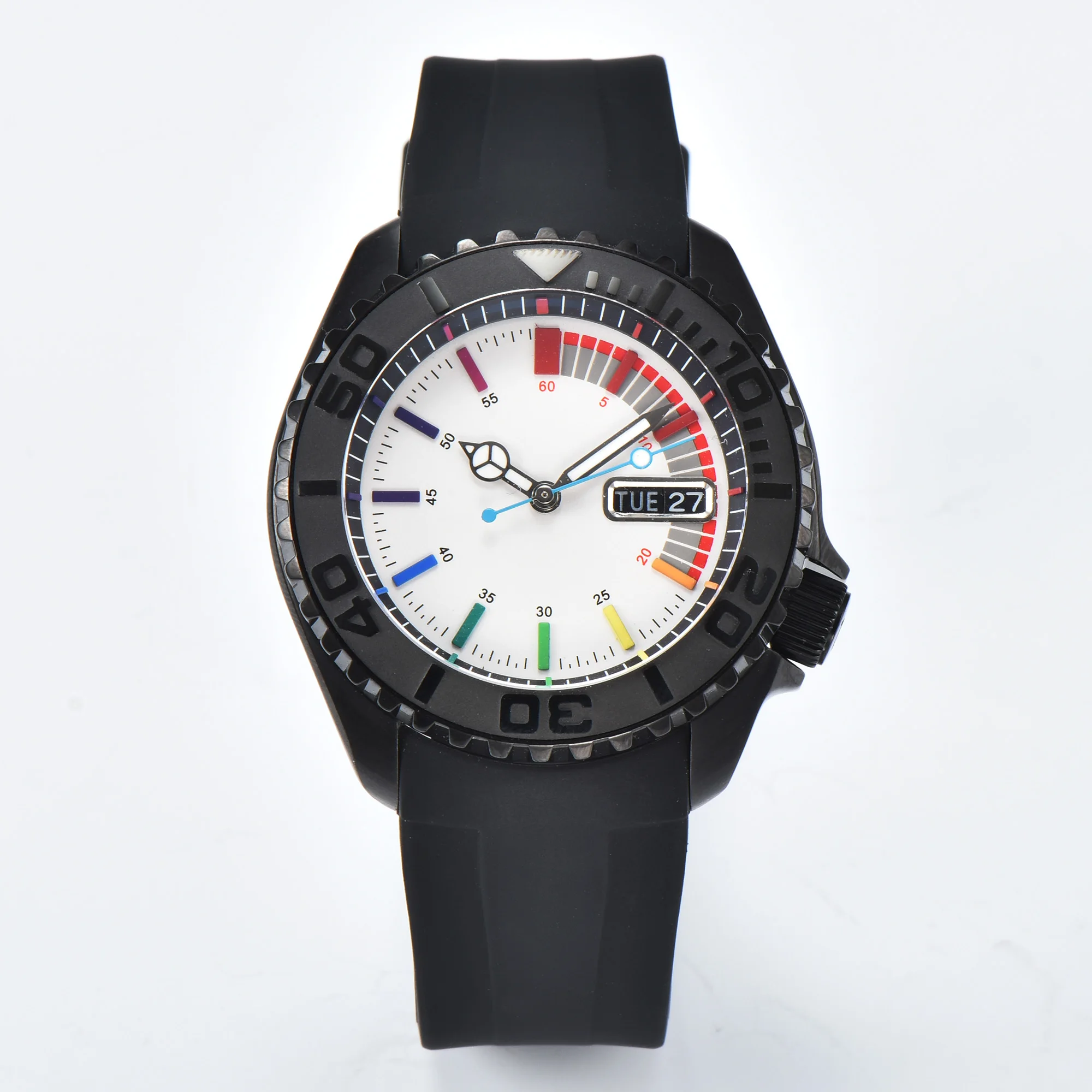 

DEBERT 40MM Automatic Seiko NH35 Movement Luxury Men Watch Color Date Sterile White Dial Rubber Strap Stainless Steel Waterproof