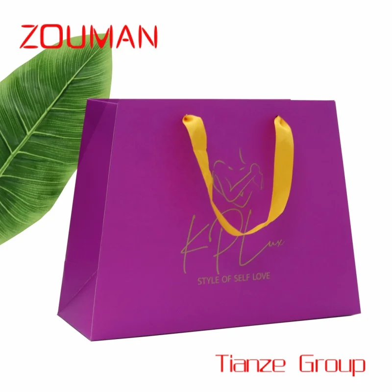 

Custom , Custom luxury Medium Large purple shopping paper bag with your own logo printing for hair clothing gift packaging