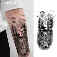 Waterproof Temporary Tattoo Sticker Realistic Animal Forest Wolf Bear Bird Moon Body Art Arm Fake Tattoos Sleeve Women Men Leg 1