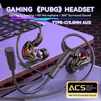 Casque de jeu avec interface 3,5 mm/Type-C/USB, son surround à 360°, basses HiFi, double microphone intra-auriculaire, compatible PUBG avec faible latence. 1