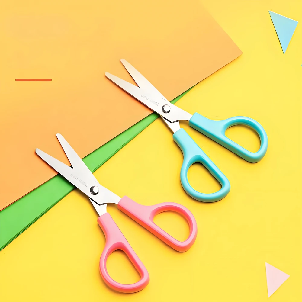 Soft Handle Scissors Portable Scissors Cutter Paper Cutter Stationery Scissors DELI Safty Scissors for Kids Student DIY 122mm With Sleeve