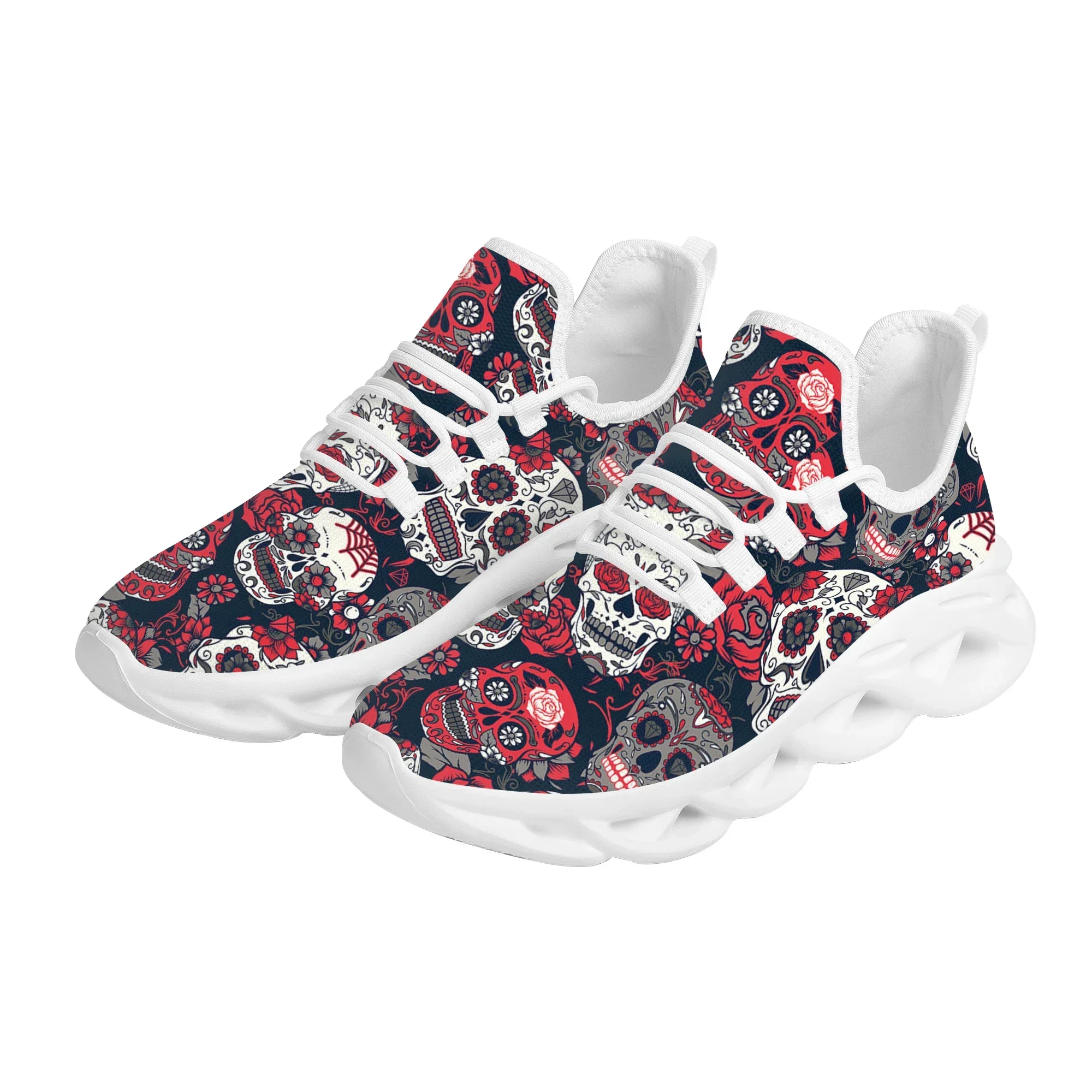 Horror Sugar Skull Ladies Walking Shoes Fashion Comfortable Non-slip Lace Up Running Shoes Lightweight Outdoor Casual Sneakers