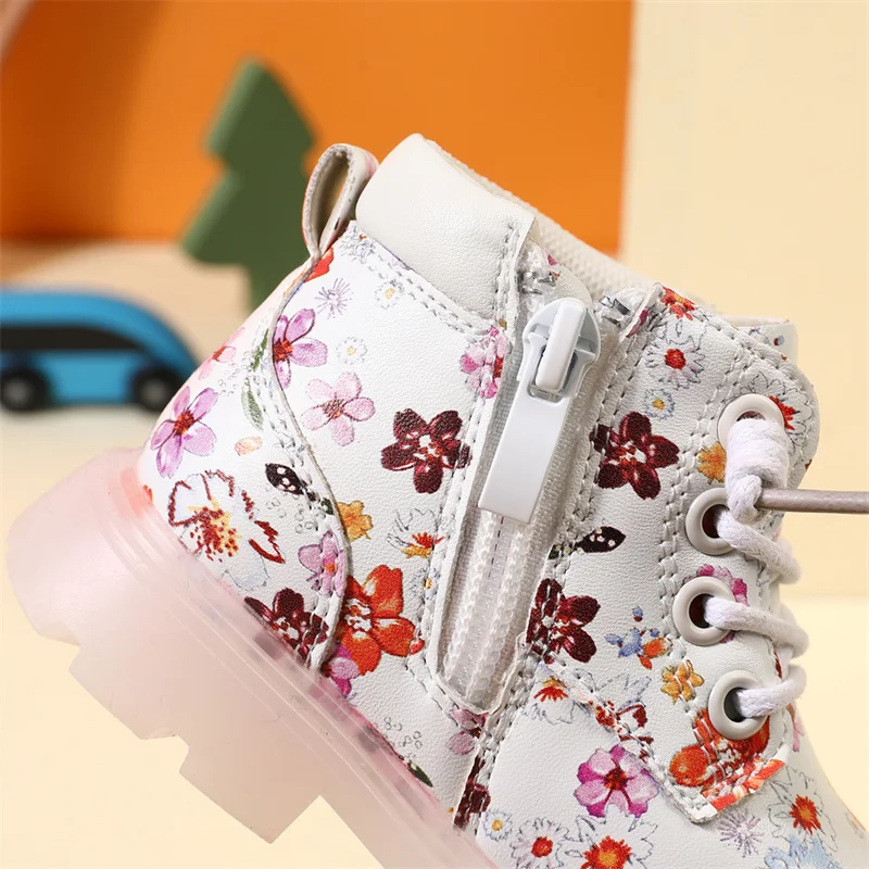 2024 New Autumn Baby Boots For Girls Leather Flower Ankle Boots Rubber Sole Zip Side Fashion Toddler Kids Boots 15-25 5