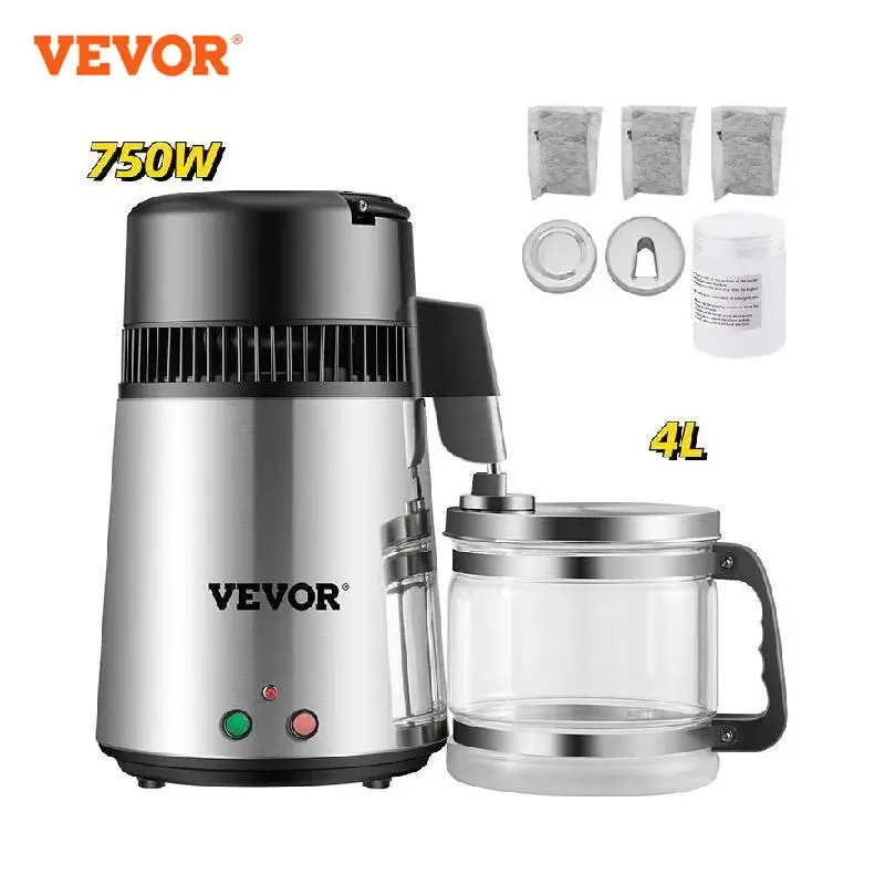 VEVOR 4L Water Distiller Purifier Filter for Drinking Water Bottle Electric Kettle Stainless Steel Cooler Office Home Appliances 4l pure water purifier filter machine water destillier home kitchen water distiller 750w