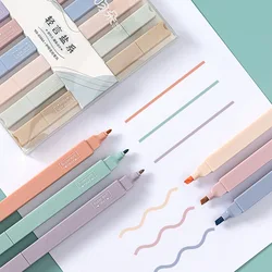 Marqueurs à Double tête colorés 6 pièces/ensemble, stylo de dessin Fluorescent pour étudiant, fournitures scolaires et de bureau, papeterie mignonne 