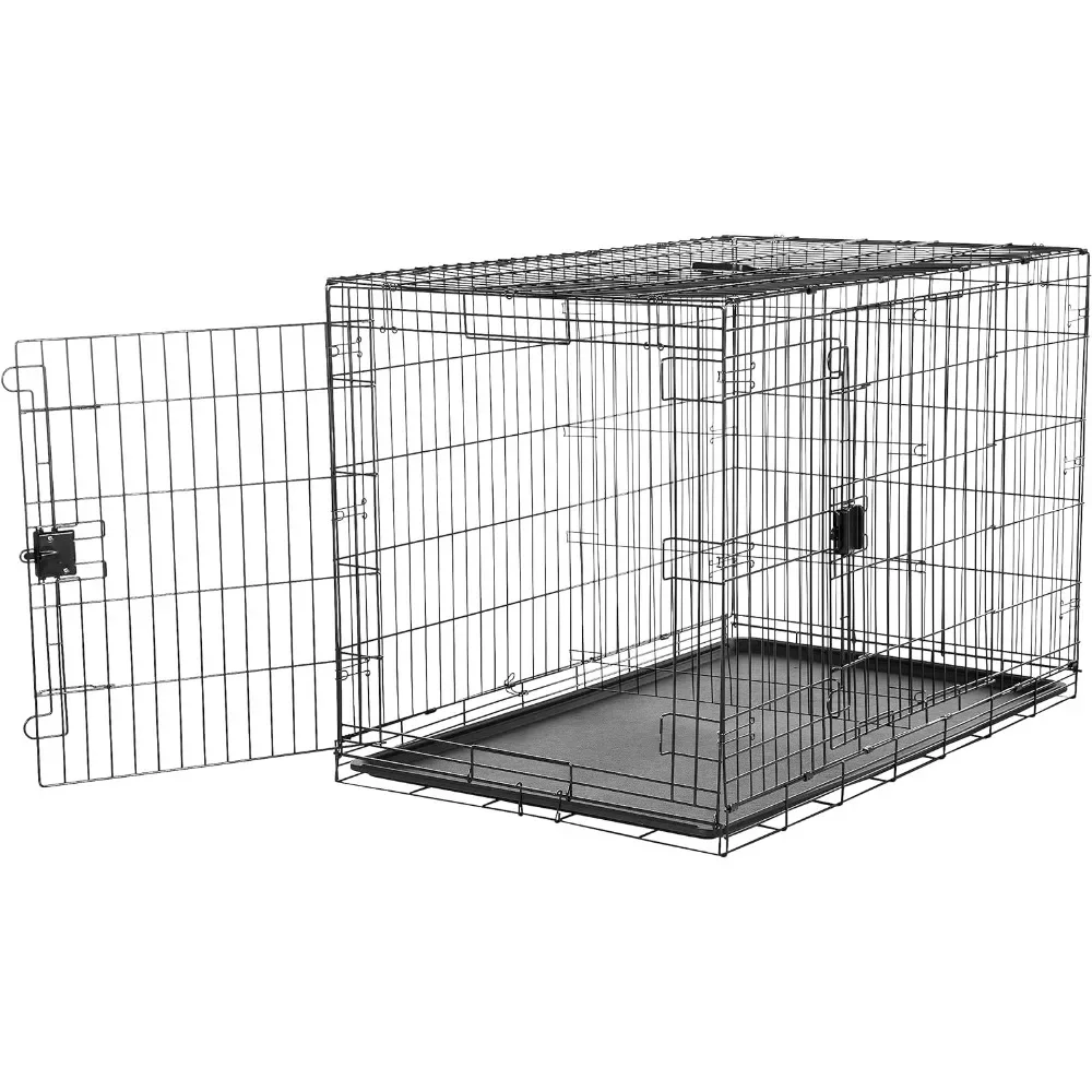 

Double Door Dog House for Dogs 48 X 30 X 32.5 Inches Durable Foldable Metal Wire Dog Crate With Tray Pet Black Freight Free Home