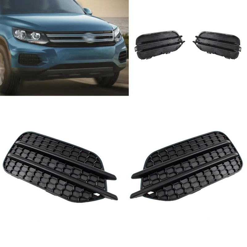 

Left+Right Front Bumper Fog Light Lamp Grille Cover Without Hole For VW Tiguan American Version 2012-2018 5N0853665F 5N0853666F