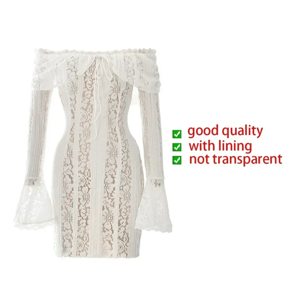 Oligai Lace Slim Mini Dress for Women Off The Shoulder Sexy Long Sleeves Club Party Dresses Bodycon Elegant Autumn Dress 6