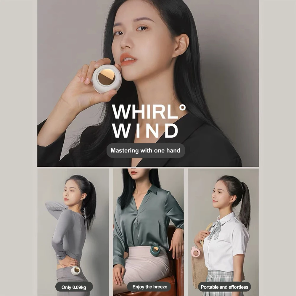USB Hanging Neck Fan Portable Mute Mini Clip Hanging Waist Electric Fan 900mah Leafless 3 Speeds Outdoor Camping Fishing