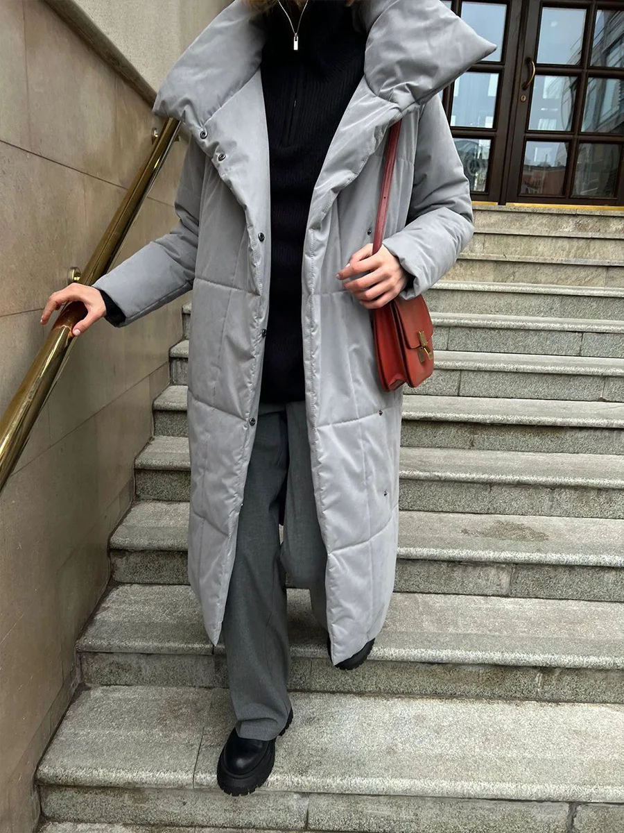 Winter Female Parkas Outwear Loose Lace-Up High Waist Long Sleeve Pocket Lapel Bandage Coat For Women Solid Parkas