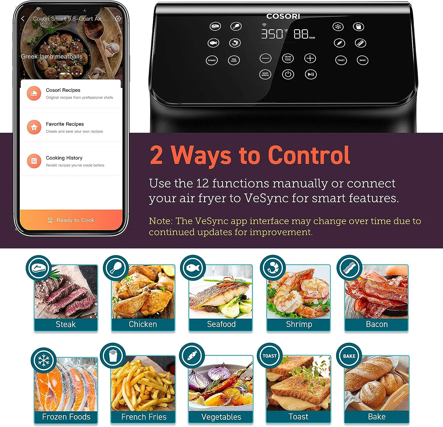 Cosori Gray Air Fryer with App Compatibility, Wi-Fi, and Voice Control -  Works with iOS, Android,  Alexa, and Google Assistant in the Air  Fryers department at