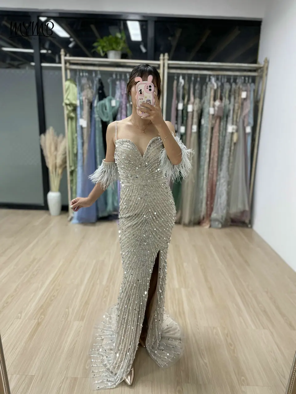 MYMB Sparkly Spaghetti-Trägern Meerjungfrau Abend Prom Party Kleider für Gala Luxus Perlen High Split Hochzeit Gast Kleider MY30032 – Detail 4
