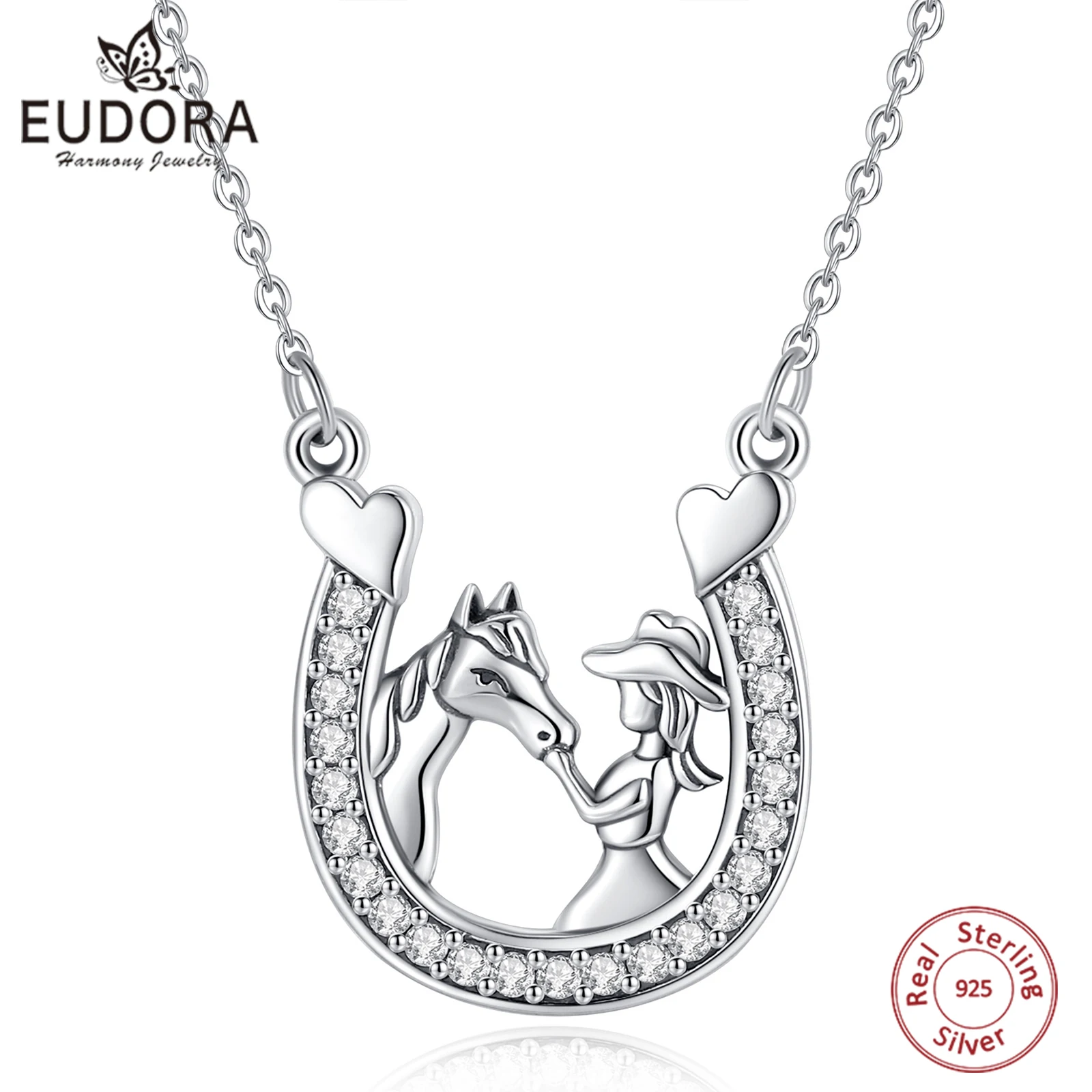 Eudora 925 Sterling Silver Horseshoe Zircon Necklace