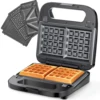 3-in-1 Waffle, Grill & Sandwich Maker, Panini Press Grill and Waffle Iron Set with Removable Non-Stick Plates 1