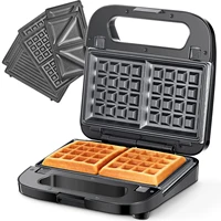 3-in-1 Waffle, Grill & Sandwich Maker, Panini Press Grill and Waffle Iron Set with Removable Non-Stick Plates 1