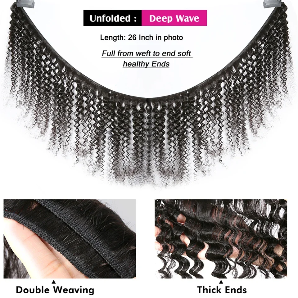 Black Pearl 30 32 34 inch Deep Wave Bundles Brazilian Hair Bundles Human Hair Extensions 1/3/4 pcs Deep Curly Remy Weave