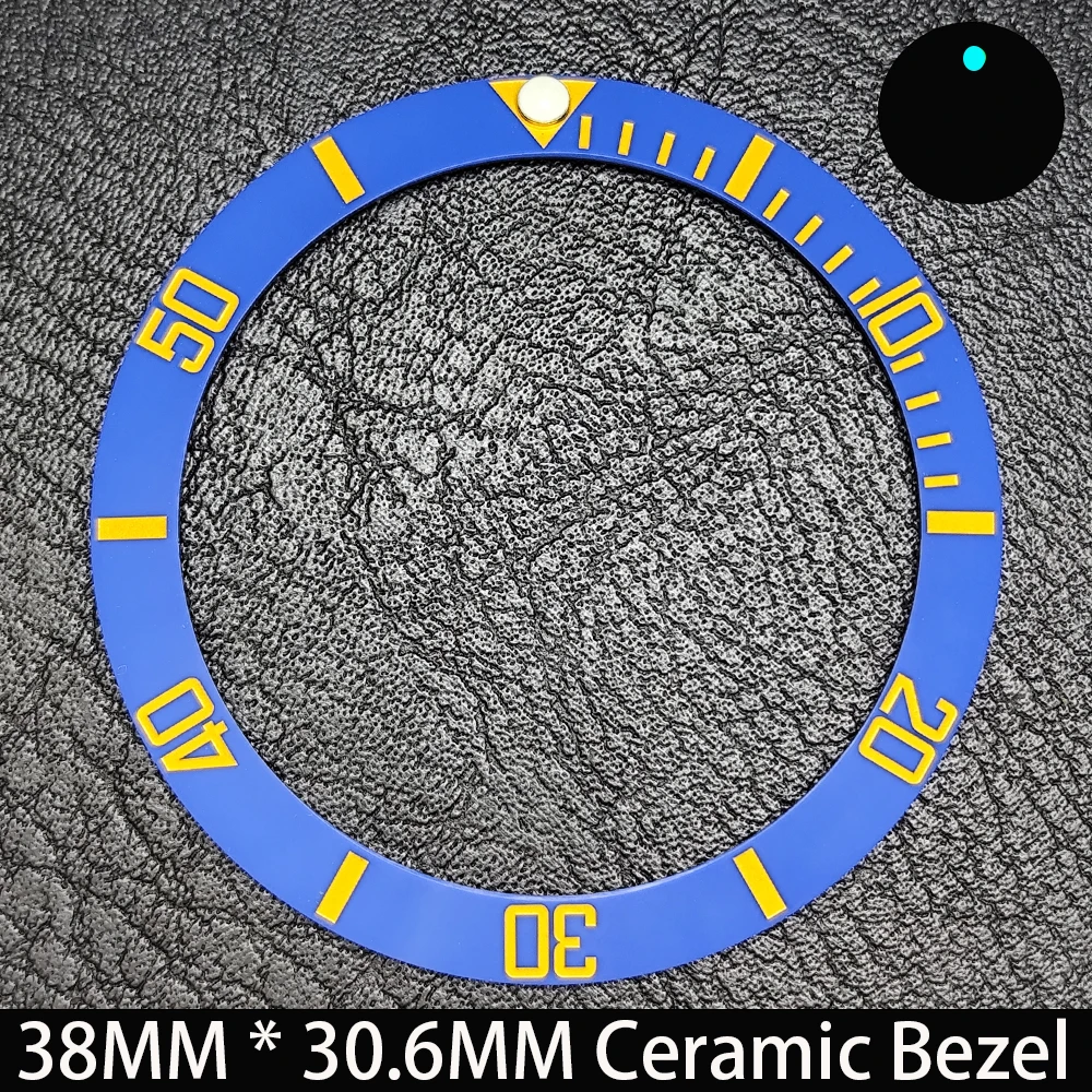 Elegant Blue Luminous Bezel GMT and Diving Watch Insert, Sloping 38mm x 30.6mm Ceramic/Aluminum