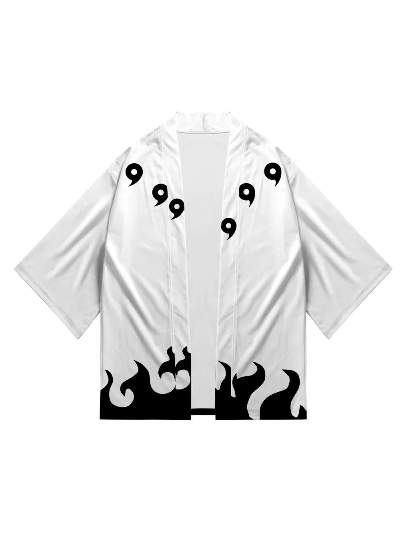 Japanese Anime Ninja Role Play Men Women Red Cloud Print Kimono Cardigan Summer Beach Japanese Traditional Costume Haori Cloak