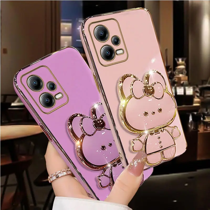 Diamond Strap Mirror Rabbit Phone Holder Case with Stand Cover