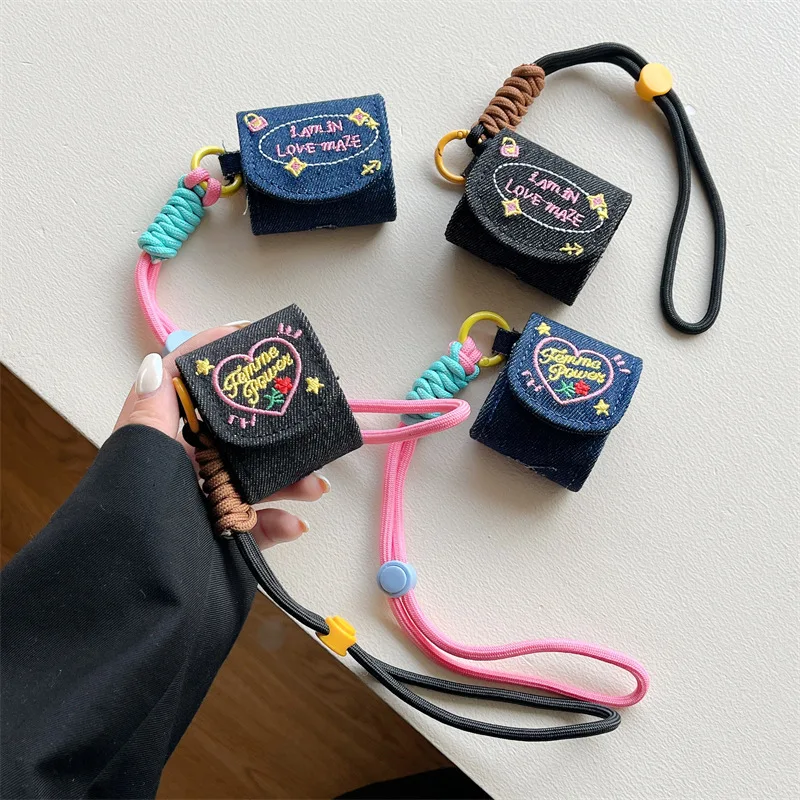 

Embroidered denim Case for AirPods Pro2 Airpod Pro 1 2 3 Bluetooth Earbuds Charging Box Protective Earphone Case Cover