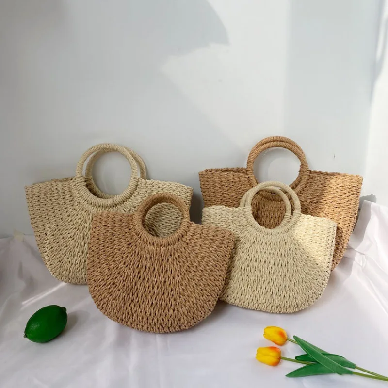 Fashion Hand-Woven Rattan Straw Shoulder Bag Round Beach HandBags Women Summer Hollow Messenger Crossbody Travel Popular