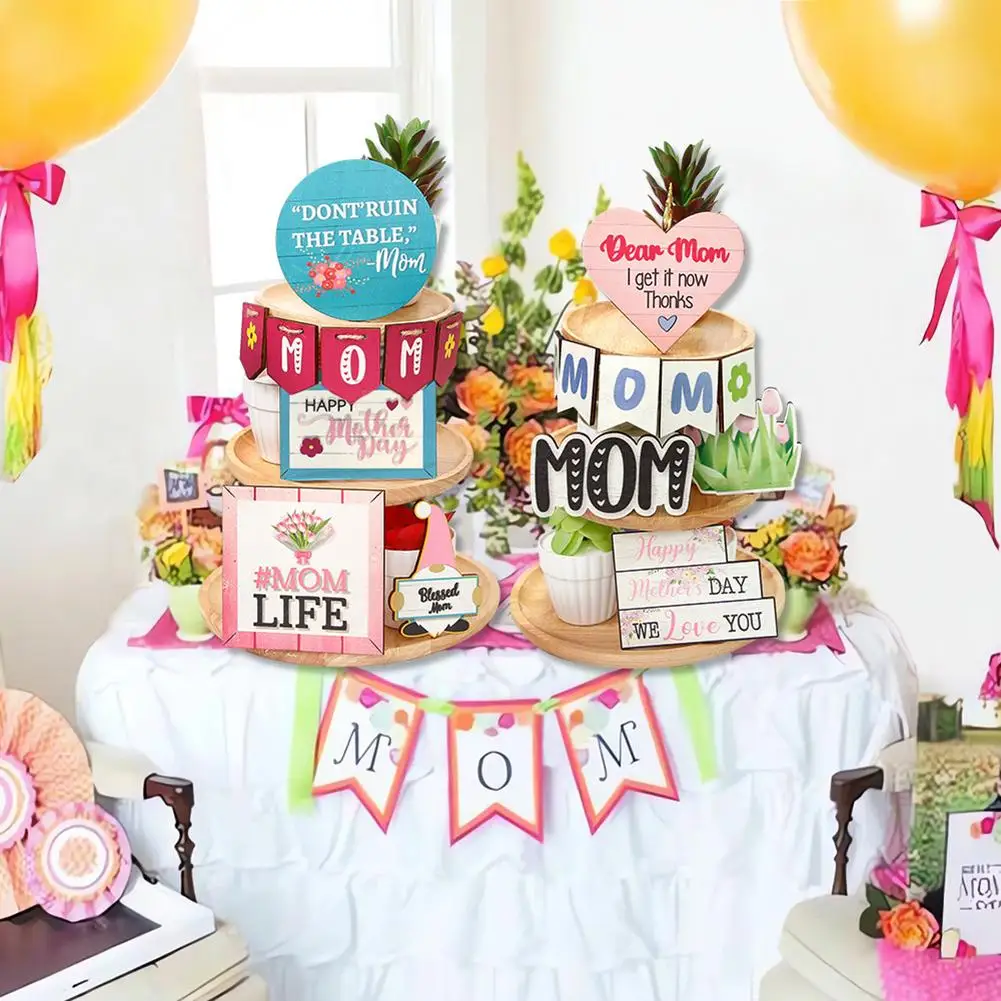 

Colorful Wooden Signs Ornaments Multipurpose Tiered Tray Sign Rustic Farmhouse Decor For Mother Day