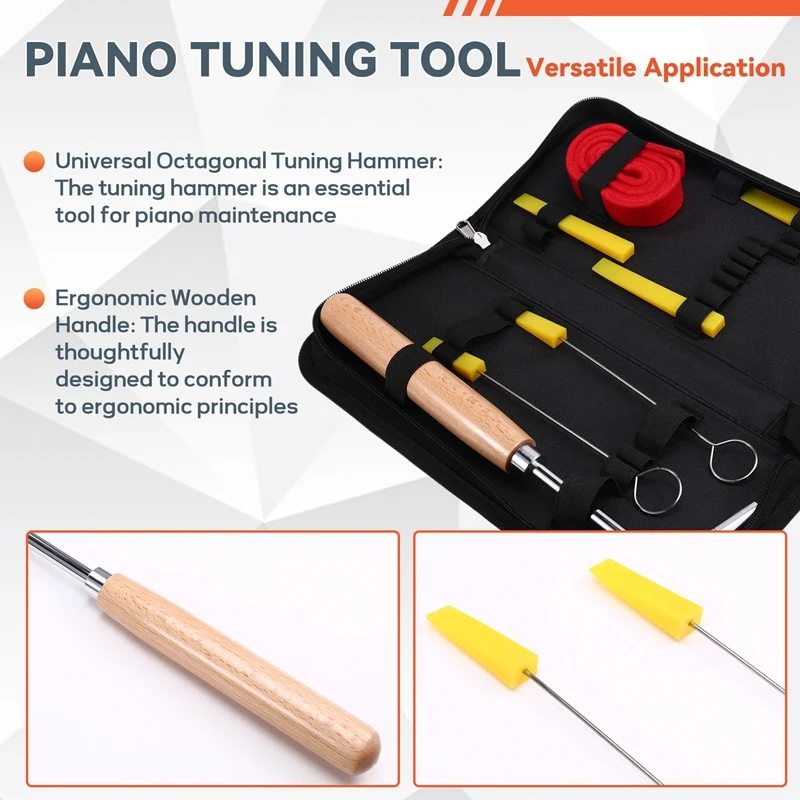 M15K-Piano Tuning Kit, Piano Tuning Tools With Carry Case, Piano Hammer And Mute Set, Wrench
