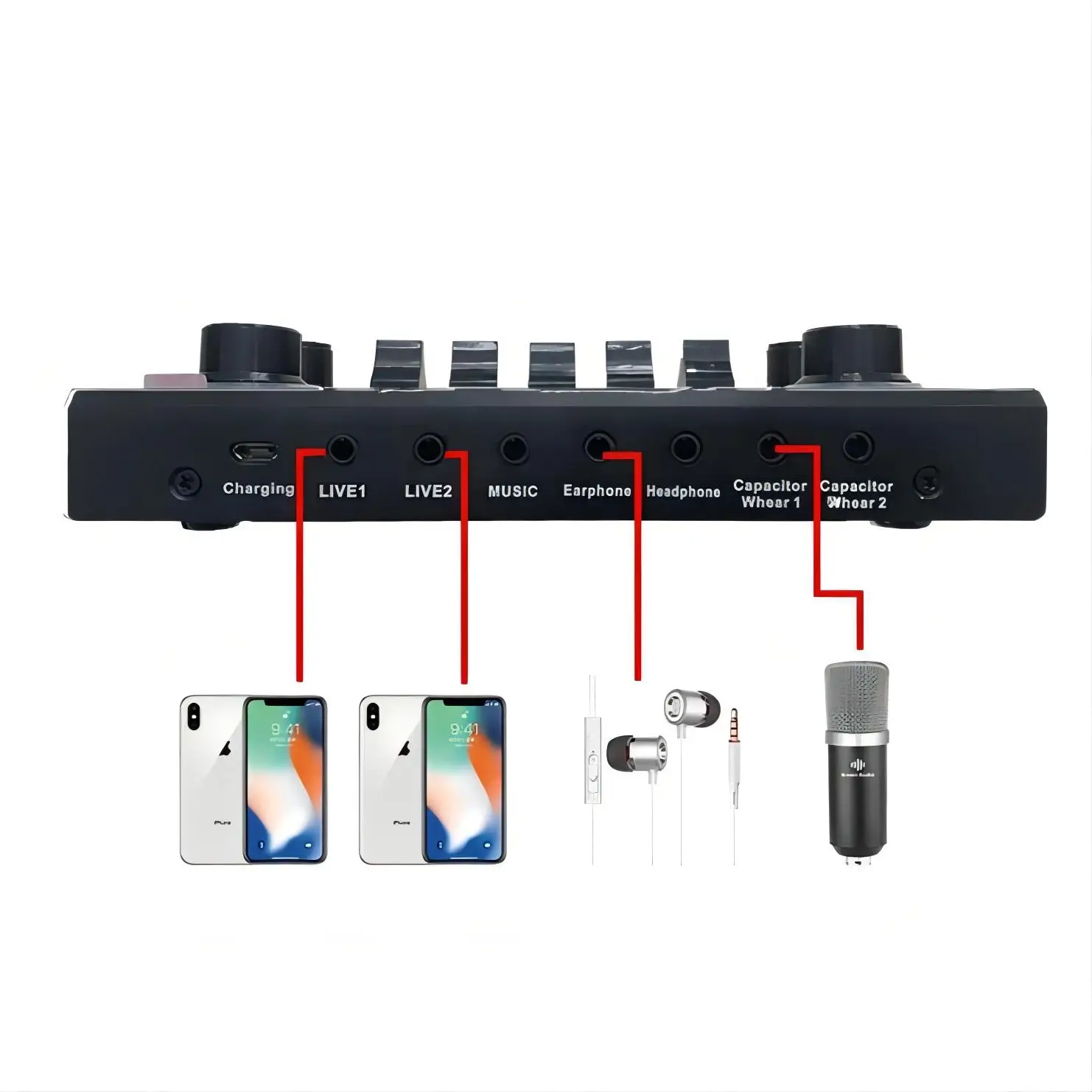V9SJ External Audio Mixer Live Sound Card Mobile Phone Voice Changer Karaoke Broadcast Recording Home KTV Game Music Singing V10