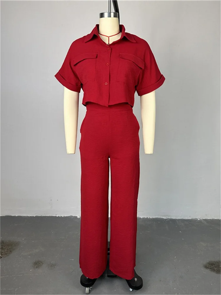 Wmstar Two Piece Set Women's Clothing Pants Sets Solid Button Shirt Top Leggings Pants Matching Summer Wholesale Dropshipping