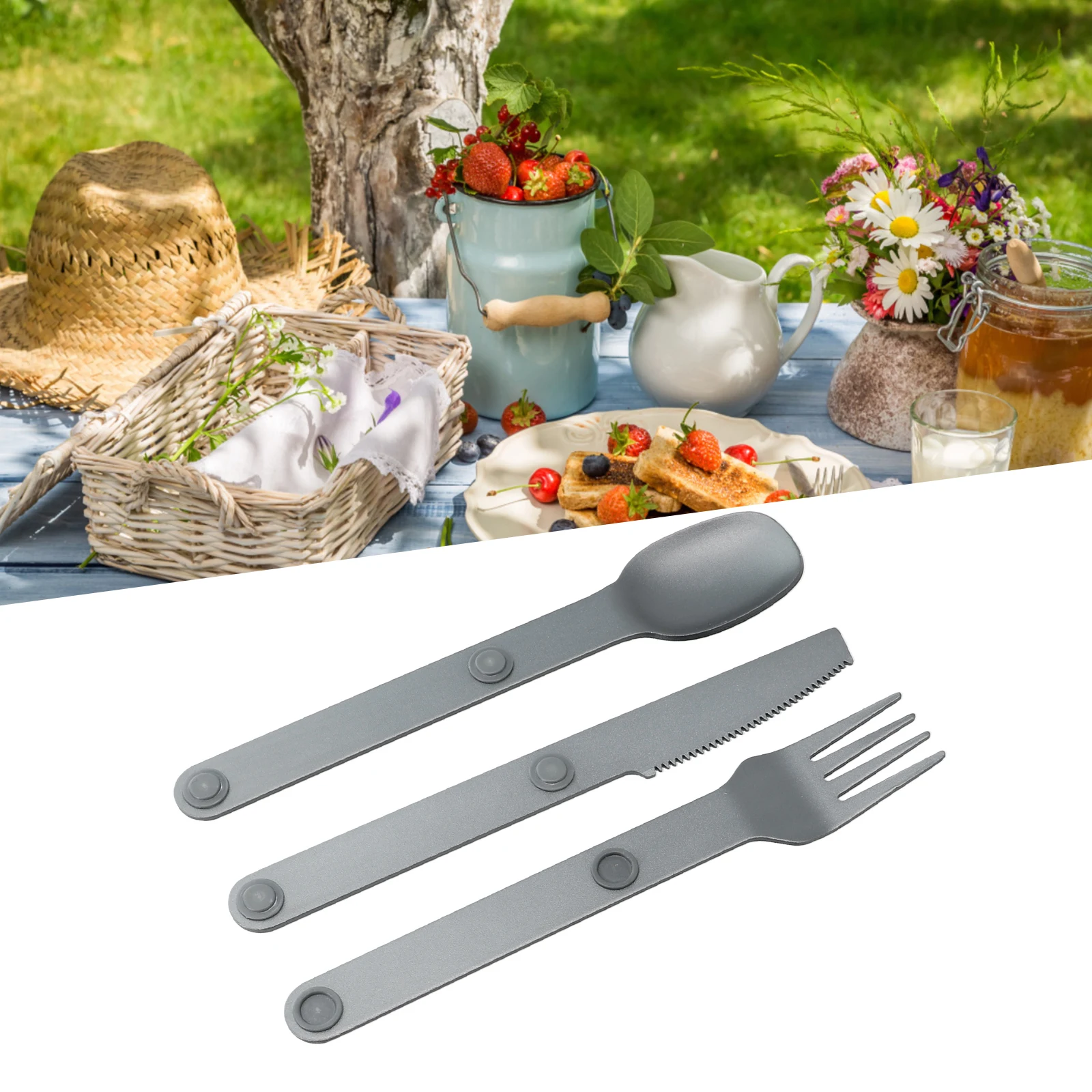 

3-In-1 Camping Utensils Set Hot Sale Connect Magnetic Cutter Fork Spoon Flatware Camping Cutlery Travel Carry Kits Parts