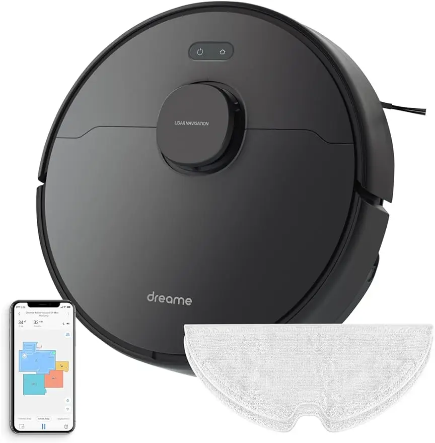 

Dreametech D9 Max Robot Vacuum and Mop Combo, LiDAR Navigation, 4000Pa Strong Suction Power, 180mins Runtime