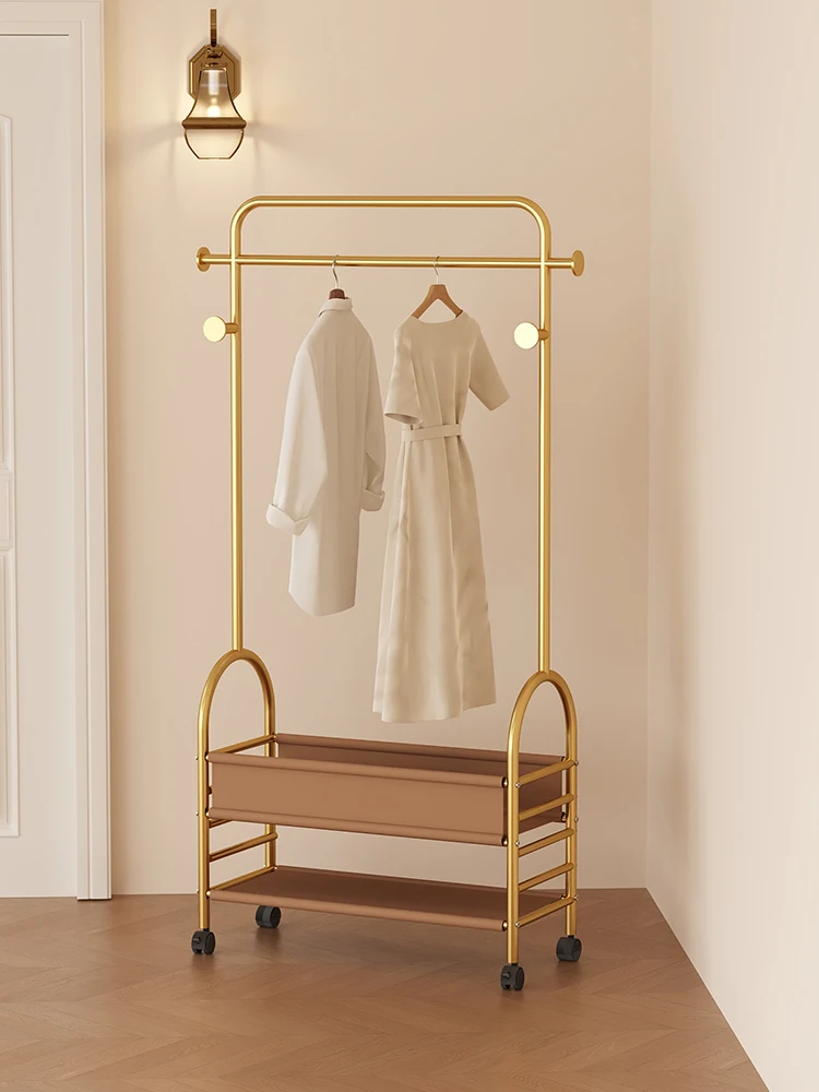 

Light Luxury Coat Rack Bedroom Movable Floor Hanger Simple Shelf Hallway Clothes Hanger