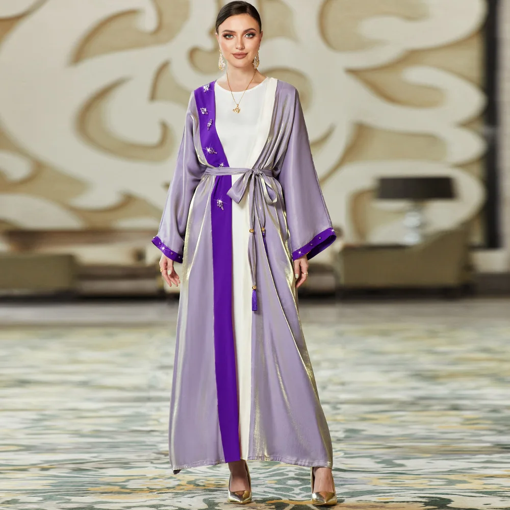 

Chiffon Turkey Long Dresses Muslim Abayas for Women Hand-sewn Drill Cardigan Summer Islamic Dresses Dubai Modest Robe Ramadan