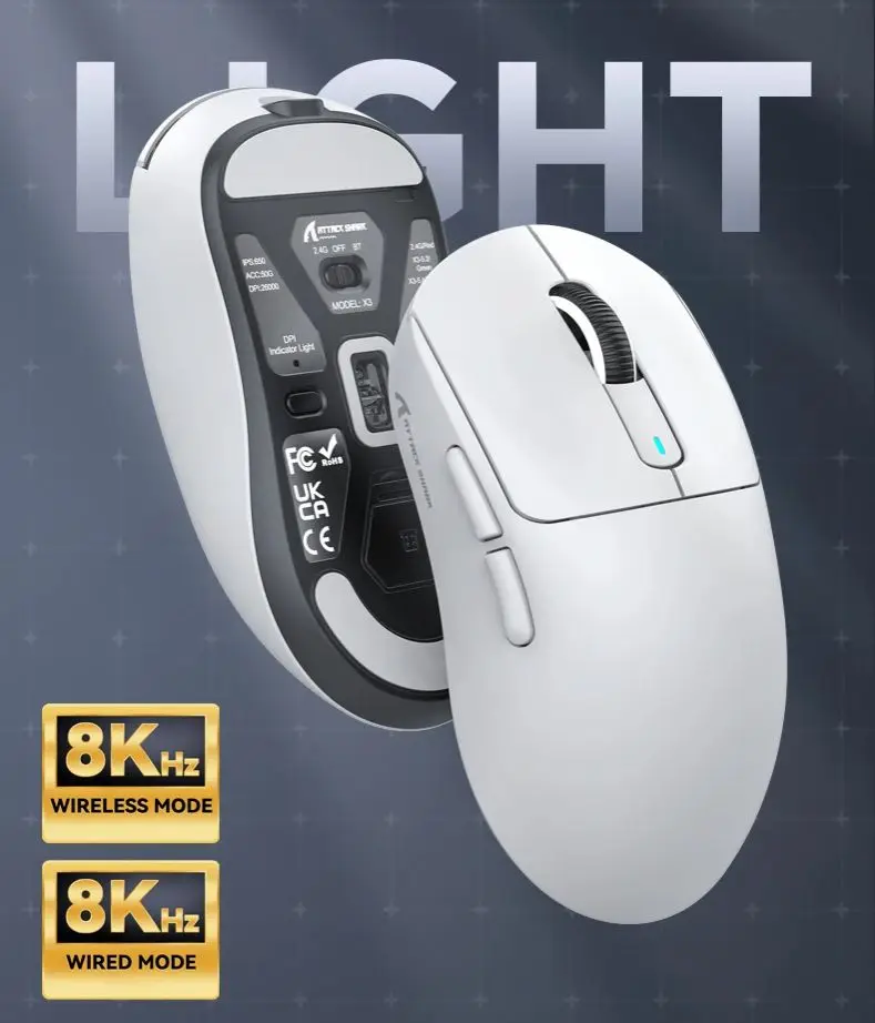 Attack Shark X3orX3Pro PixArt 1K/4K lightweight 3-mode macro wireless gaming mouse 26K DPI PAW3395 suitable for laptop/Win/Mac wireless mouse,gaming mouse
