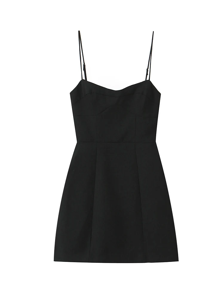 Women's Short Sling Dress Solid Color Sleeveless V Neck A-line Dress Fashion Elegant Evening Party Dress Autumn Lady Mini Dress