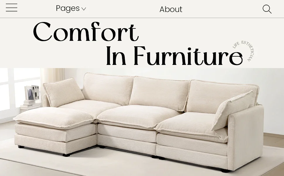 Description Picture 2 of itemOversized Modular Sectional Sofa,112 Inch 4 Seat Modern Corduroy Sofa Set, Convertible L Shaped Couch for Living Room and Office