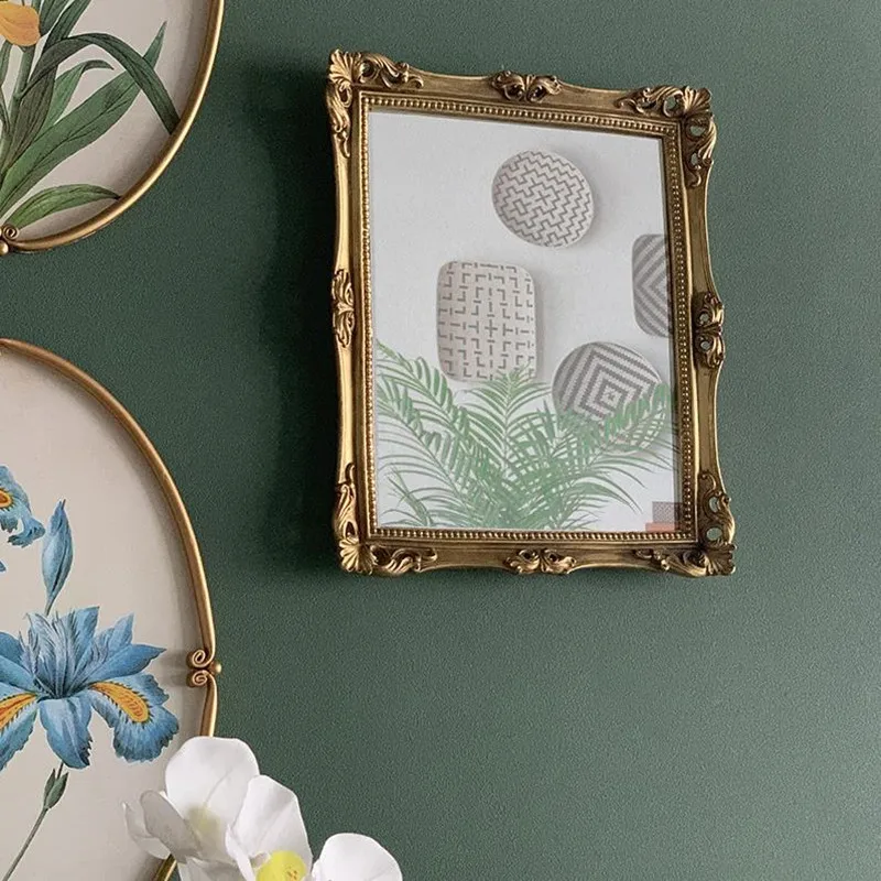 Resin Rectangular Large Gold Mirror Vintage Home Decor Nordic Table Standing Hanging Wall Bedroom Make-up