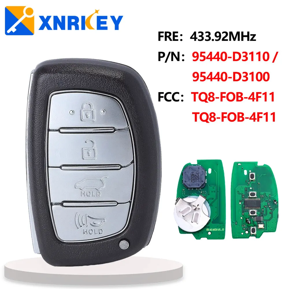 XNRKEY 4 Button Smart Remote Key 433.92Mhz ID47 Chip for Hyundai Tucson 2016-2020 P/N: 95440-D3110/95440-D3100
