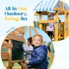 Wooden Swing Set, All-in-One Kids Outdoor Play Equipment with Two Swings, Slide, Blackboard, Telescope, Fort, Outdoor Playset 4