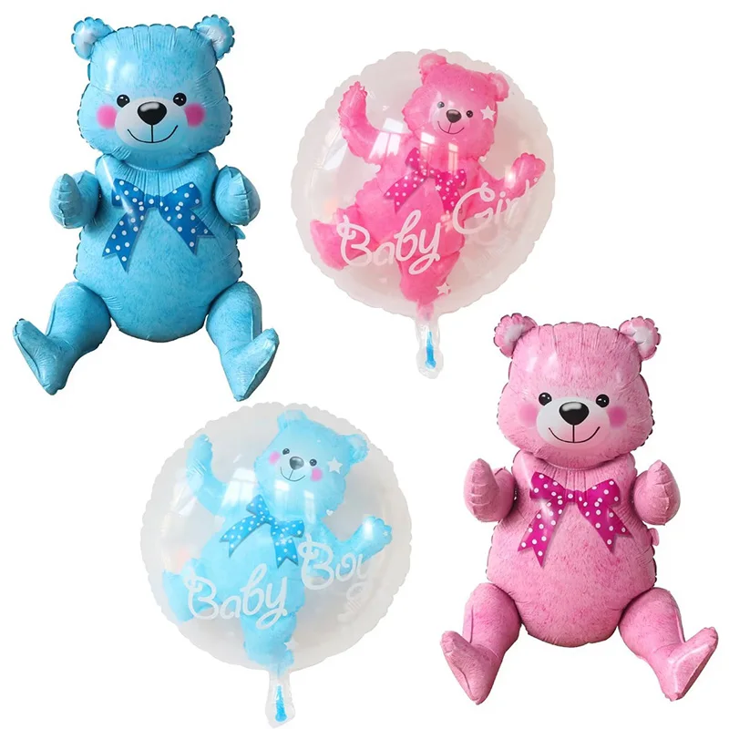 24 Pollici Baby Girl Blue Pink Bubble Ball In Ball Bear Balloon Boy 4D Bear Foil Balloons Compleanno Baby Shower Decorazioni Giocattoli Per Bambini