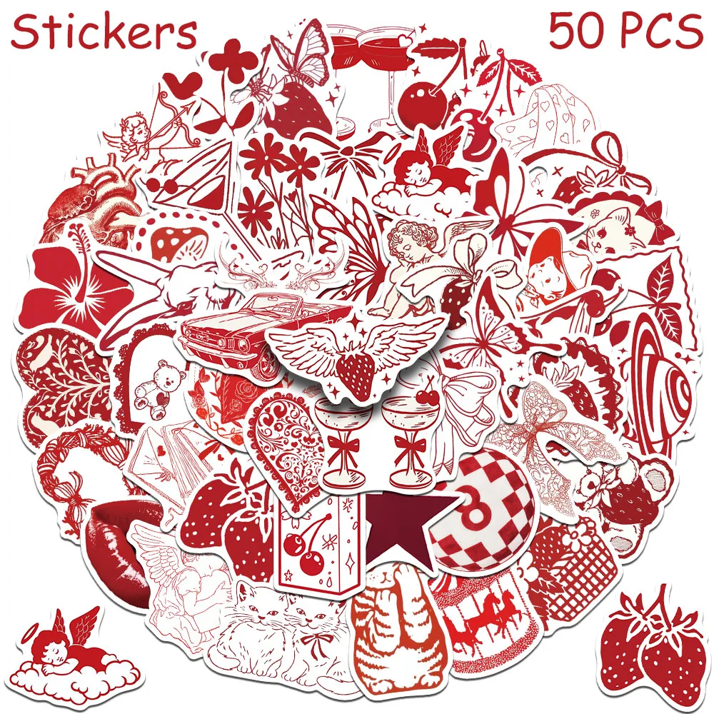 50 Stück rote Valentinstag-Skizzen-Aufkleber für Telefon, Laptop, Sammelalbum, Koffer, Helm, DIY, Graffiti, ästhetische Aufkleber – Detail 7