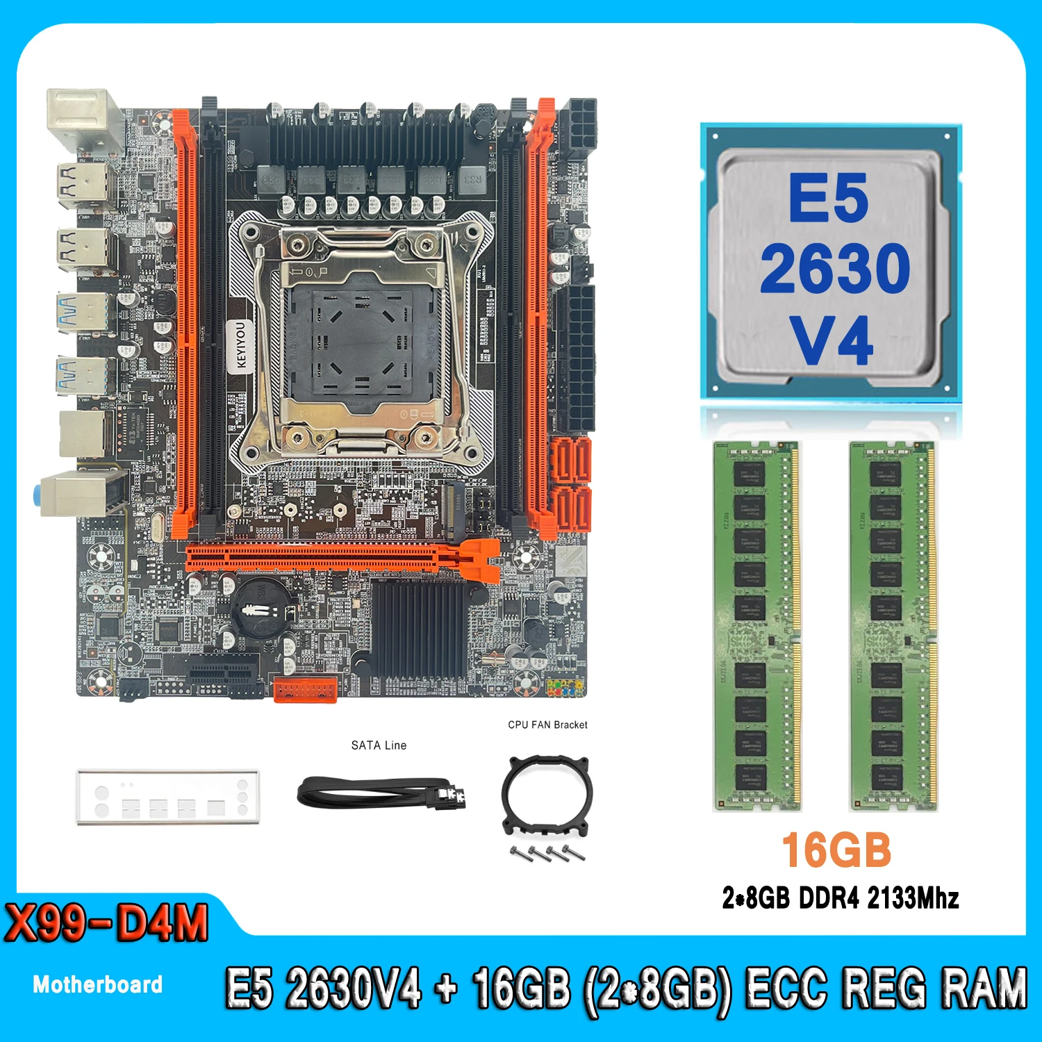 

Комплект материнской платы X99 xeon x99 с ЦПУ E5 2630 V4 и 16 Гб (2*8 ГБ), RECC память NVME SATA USB 3,0, комплект материнской платы для компьютера «сделай сам»