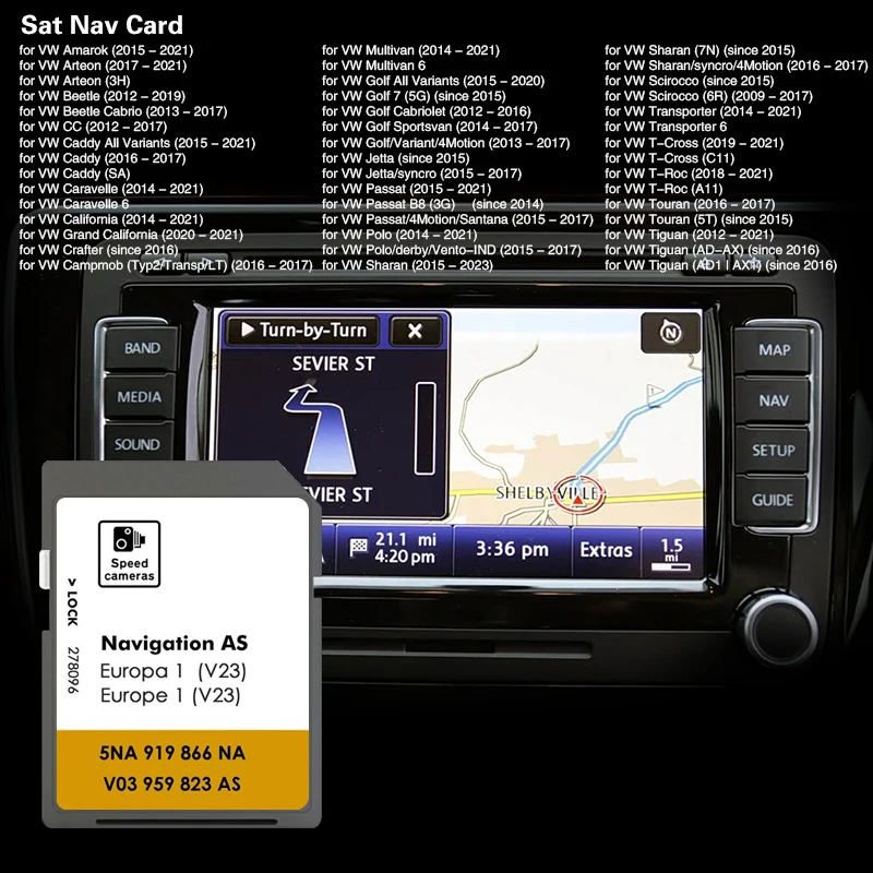 폭스바겐 시로코 2015년 이후 32GB 5NA919866NA 지도 위성 네비게이션 GPS 새 버전 벨기에 덴마크 크로아티아 차량용 SD 카드