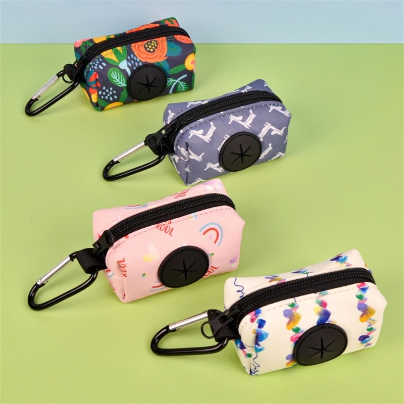Rainbow Print Dog Poop Bag Dispenser Pet Waste Bag Holder Fabric Poop Holder for Dog Walking Outdoor Pet Travel Gear D2RD