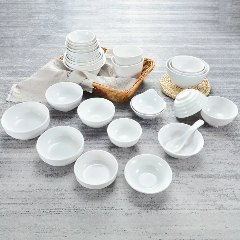 White Small Bowl Commercial Imitation Porcelain Plastic Bowl Fast Food Meal  Soup Bowl Hot Pot Seasoning Anti-fall Noodle Bowl